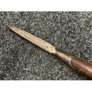 Early 19th Century M1800 Royal Navy Boarding Pike. 7 foot 9 inches in length. Spear point is four sided and marked "G2" along with a single letter "T". 4 brass securing screws to the langet. Steel butt shoe to the end with three securing screws to the langet. Wood is inspection marked.