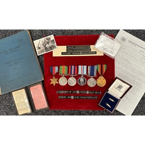 Police Operation Agila Rhodesia and WW2 RNVR Fleet Air Arm Medal group with Flying Log Book to 2nd Lieutenant / Chief Superindendant Jack Shephard. This is a very comprehensive group which includes much documentation. The medal group consists of : 1939-45 Star, Defence Medal, War Medal, Rhodesia Medal, Police Long Service and Good Conduct Medal, Zimbabwe Independence Medal all complete with ribbons along with cased Queen's Commendation for Bravery. Jack Shepherd had a very sucessful career in the Police after leaving the Royal Navy where he was a Pilot in the RNVR Fleet Air Arm. Commended for Bravery and later he led the British Police Contingent to Rhodesia in Operation Agila to help supervise a free and fair election to majority rule. Much documentation.