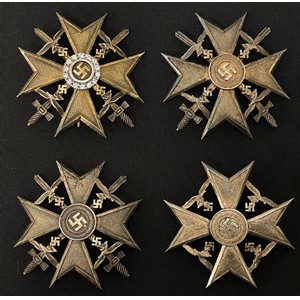 Reproduction Spanish Crosses: Silver without Swords: Silver with Swords x 2: Gold with Swords and Diamonds. (4)