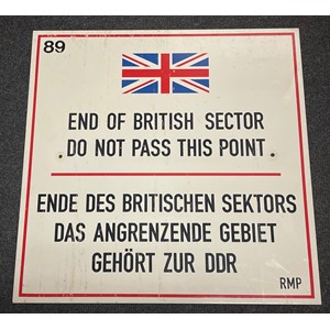 British Royal Military Police Cold War Enamel Warning Sign from the West German/East German Border. Single sided. Size 50cm x 50c.