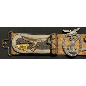 WW2 Third Reich Allied Soldiers Souvenir Hate Belt containing: various items of Luftwaffe and Heer and Italian Army insignia plus Luftwaffe Flak badge, Iron Cross 2nd class, Iron Cross 1st Class, War Merit Cross 2nd class.