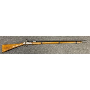 3 Band Enfield Tower Pattern Musket 1858. 980mm long barrel. Overall length 140.5cm. Bore approx. 15mm. Complete with ramrod. Working action which holds at both full and half cock. Brass but plate with marking to the Bolton Volunteers. Inspection marks to stock. Professionally restored condition. Note: Section 58 (2) No licence required in the UK.