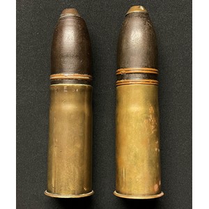 WW1 French 37mm Shells x 2. Both INERT & FFE. One dated 1/17 along with headstamps of 37-85 and PDPs 338. (2)