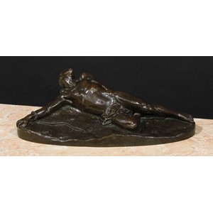 Anton van Wouw (1862-1945), by, Victor Van Hove (Belgian, 1826-1891), after, a dark patinated bronze, Esclave Après la Bastonnade, the base impressed Fond. Nisini, Roma, A. van Wouw, S.A. Joh-burg - 1907., 42cm wide  Anton van Wouw is well known for his portraits of the Shangaan, the indigenous people who lived in southern Mozambique and in the Northern Transvaal or Limpopo province of South Africa. He produced numerous small-scale sculptures, mainly of Boer and African figures, that were cast to order by the Giovanni Nisini and Galileo Massa foundries in Rome.