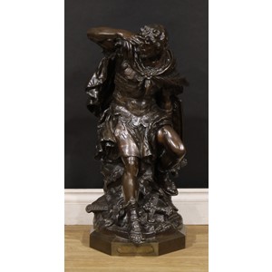 Auguste Moreau (French, 1834-1917), a large brown patinated bronze, Perseus, signed in the maquette, the integral base with plaque inscribed ALERTE PAR AUG. MOREAU MEDAILLE D’OR, 71cm high