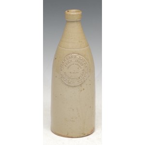 A rare slip glazed slab sealed stoneware porter, John Wood, Soresby Street Vaults, Chesterfield
