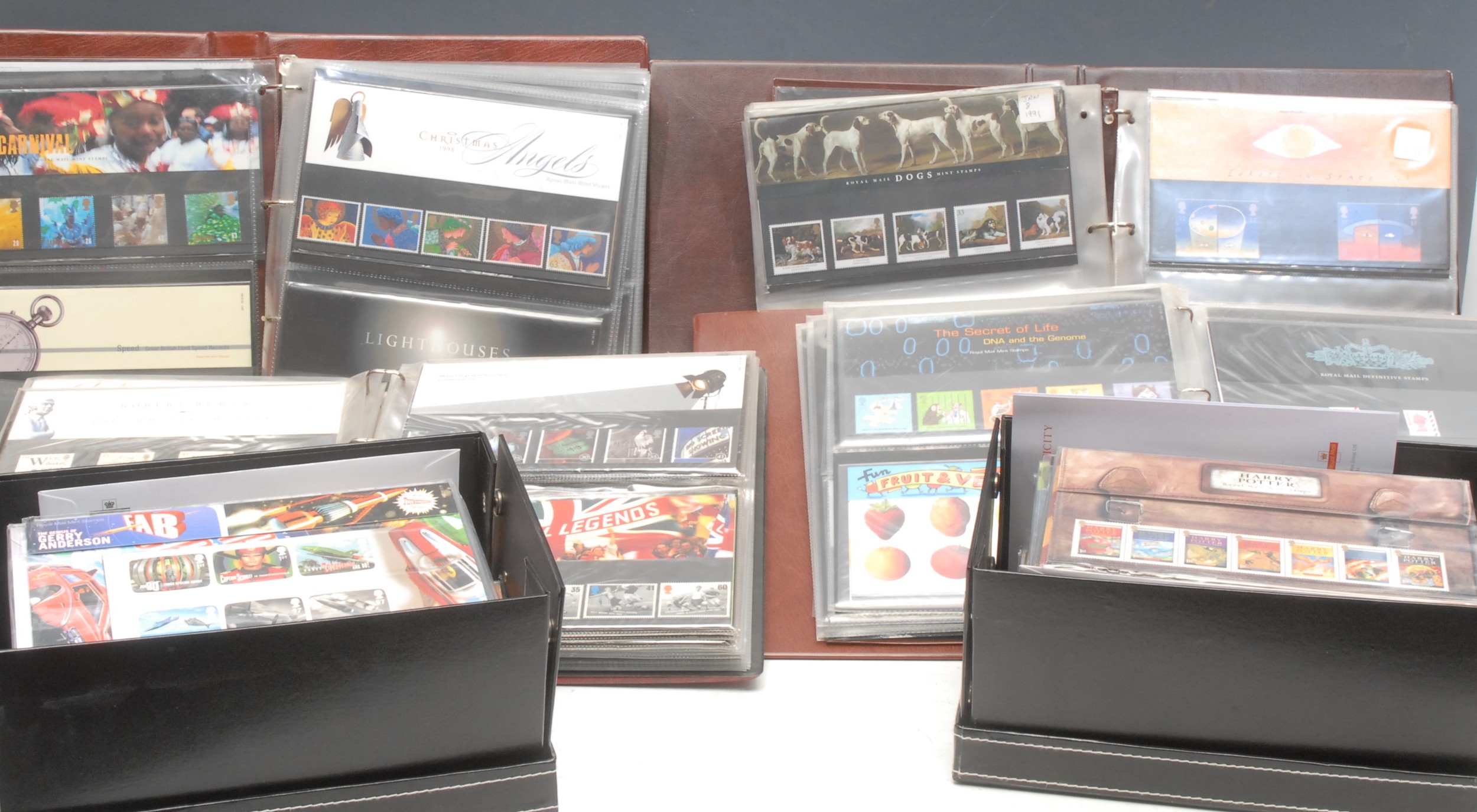 Stamps - QEII presentation pack collection in four binders and two boxes, 1989 - 2016 appears complete, plus few coins FDC, f/v approx £1,700