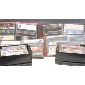Stamps - QEII presentation pack collection in four binders and two boxes, 1989 - 2016 appears complete, plus few coins FDC, f/v approx £1,700