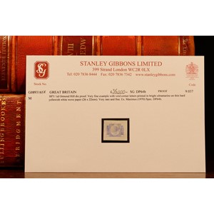 Stamps - QV 1871 1/2d Ormond Hill die proof, very fine example with void corner letters printed in bright ultramarine on thin hard yellowish white wove paper (26x22mm) very rare and fine Ex Maximus (1970) spec DP64b. original SG purchase order
