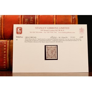 Stamps - QV 1878 £1 brown-lilac PL1 superb unused OG, imperforate, stamp Imprimatur lettered FD very rare, one of only 28 possible, many of which are in institutional collections, a magnificent stand with an unrivalled provenance, ex-The Royal Philatelic Collection of Her Majesty Queen Elizabeth II and with 2001 RPS certificate