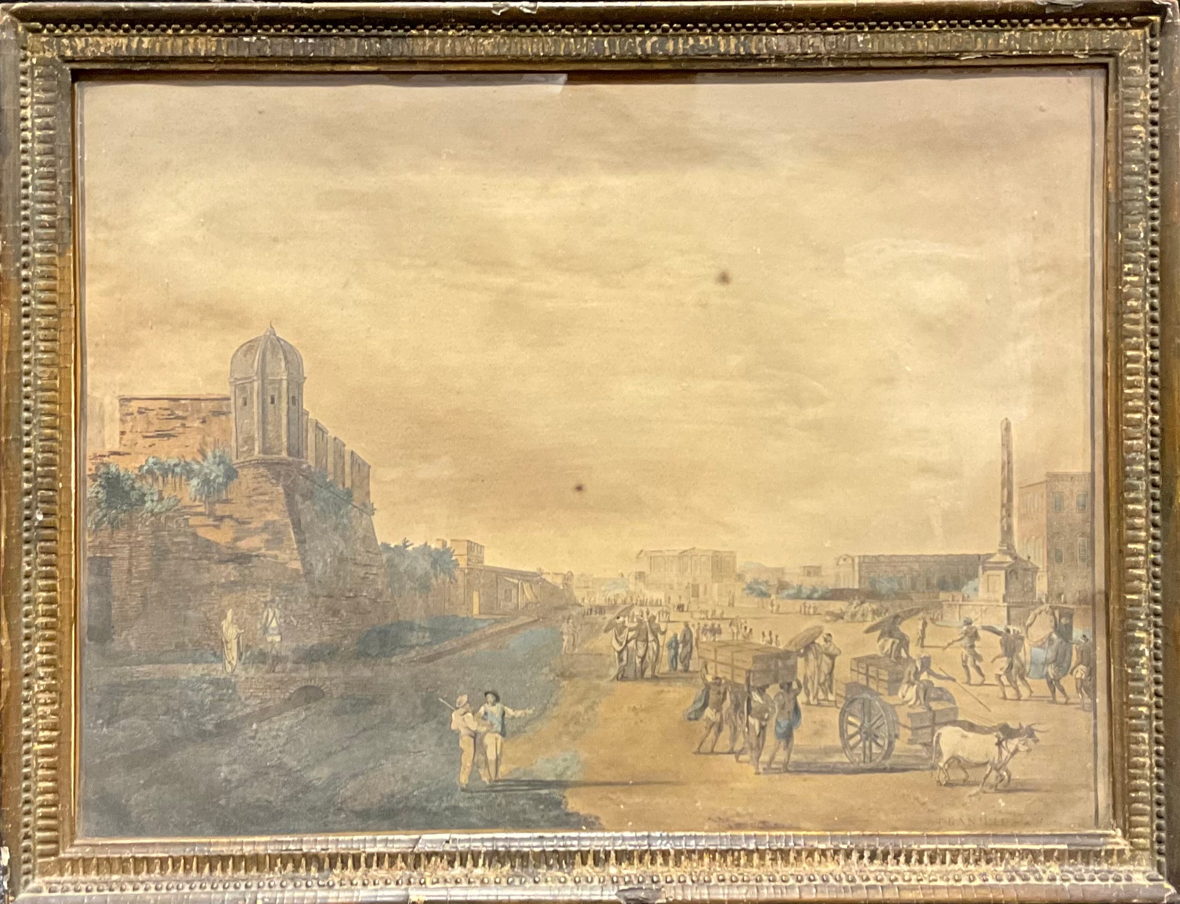 Thomas Daniell (1749 - 1840), after, Calcutta, India, coloured engraving, 39.5cm x 53.5cm