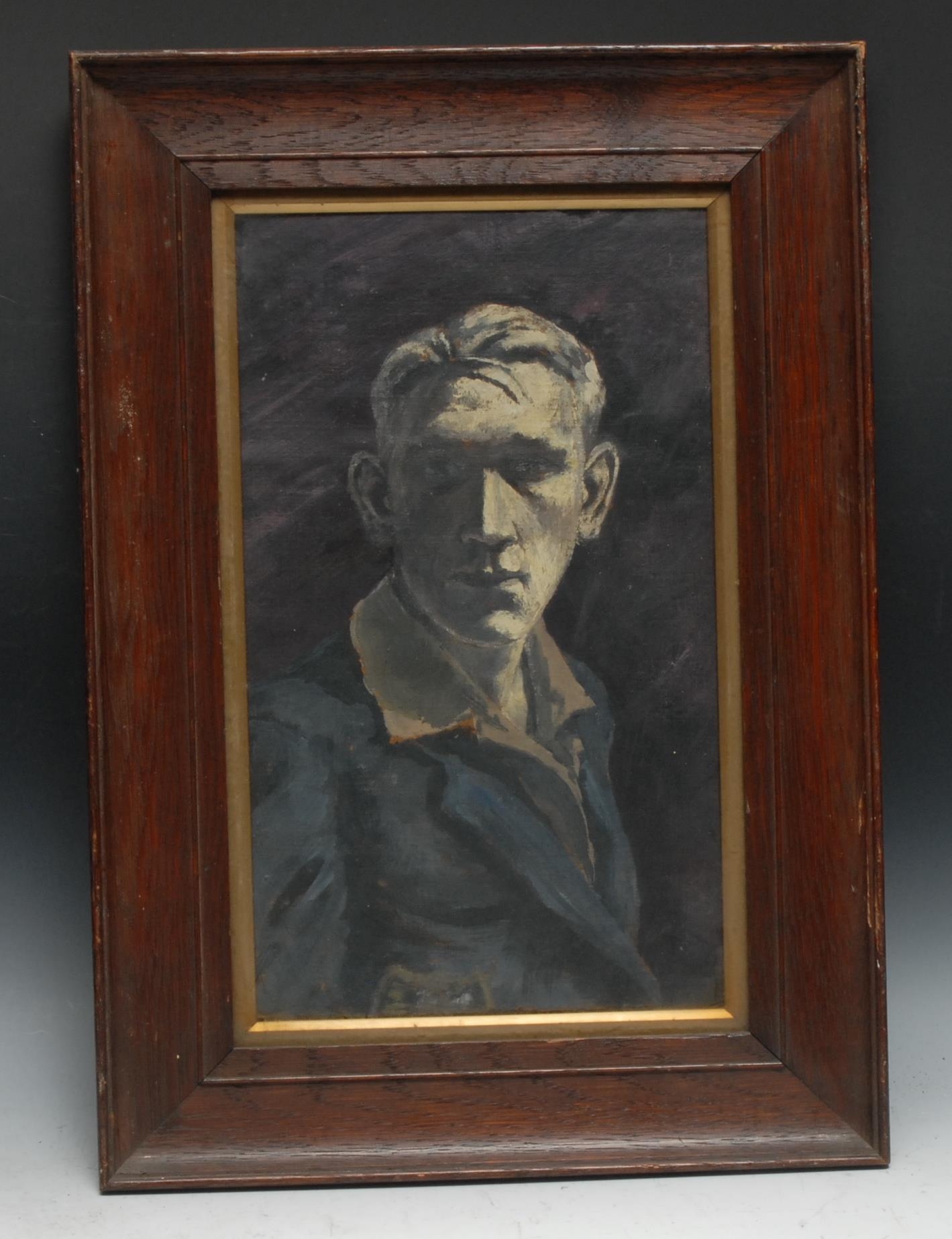 American School (20th century) Portrait of Christopher William Bradshaw Isherwood oil on board, 34.5cm x 20cm