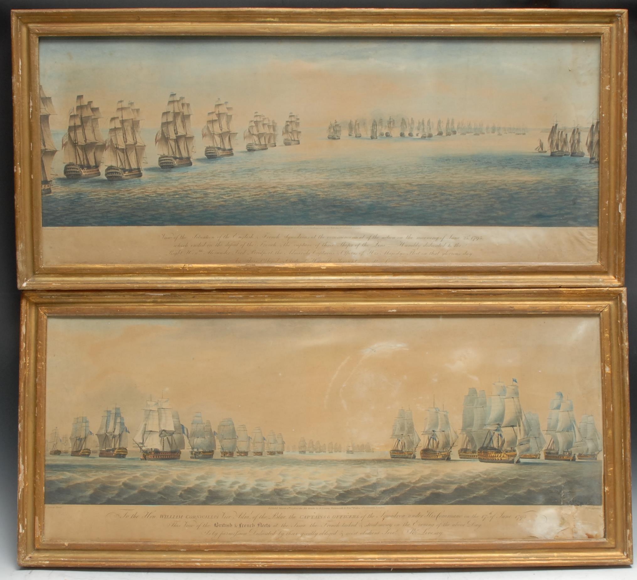 The French Revolutionary Wars - Richard Livesay (1750 - 1826), after, a set of four aquatints, relating to Vice-Admiral Sir William Cornwallis and the Biscay Campaign, 30cm x 75cm