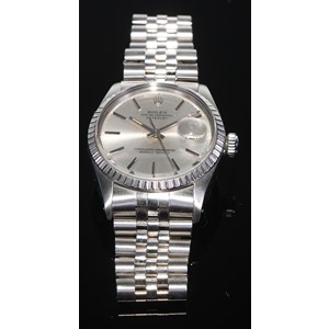 A Rolex stainless steel Oyster Perpetual Datejust gentleman's wristwatch, the silvered dial with baton markers, crown at 12 and date aperture at 3, stainless steel jubilee bracelet with folding clasp