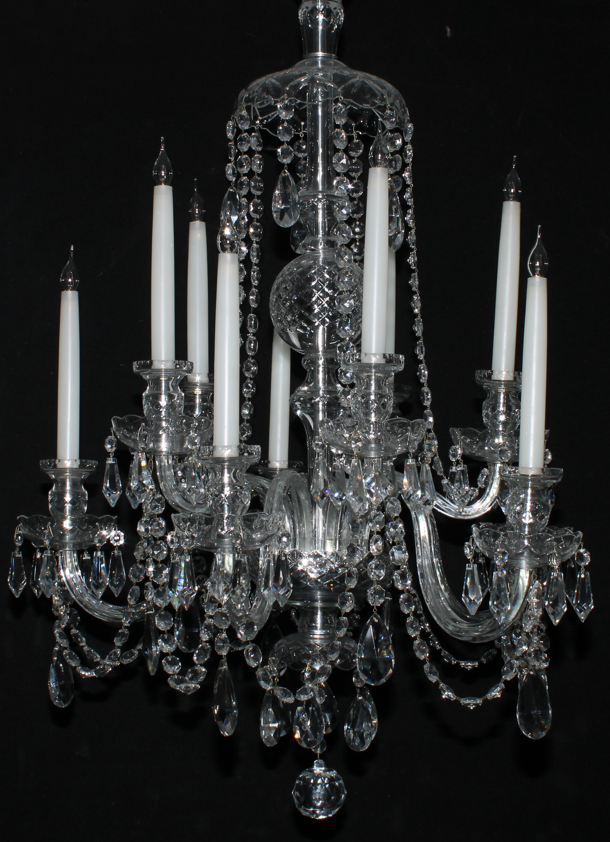 A pair of Impex lead crystal glass ten-light electroliers or chandeliers,