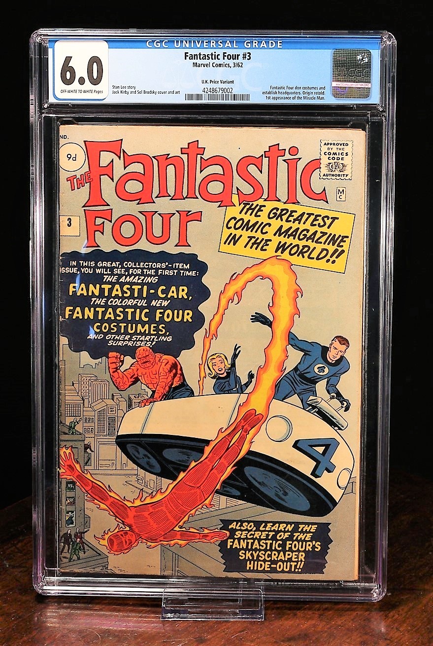 Fantastic Four #3 (1962) CGC Graded 6.0. 1st Team appearance of the Fantastic Four in costume, 1st appearance of the Baxter Building, Fantastic-car and Fantastic-copter. Key Silver Age Marvel Comic. Written by Stan Lee, Art by Jack Kirby.