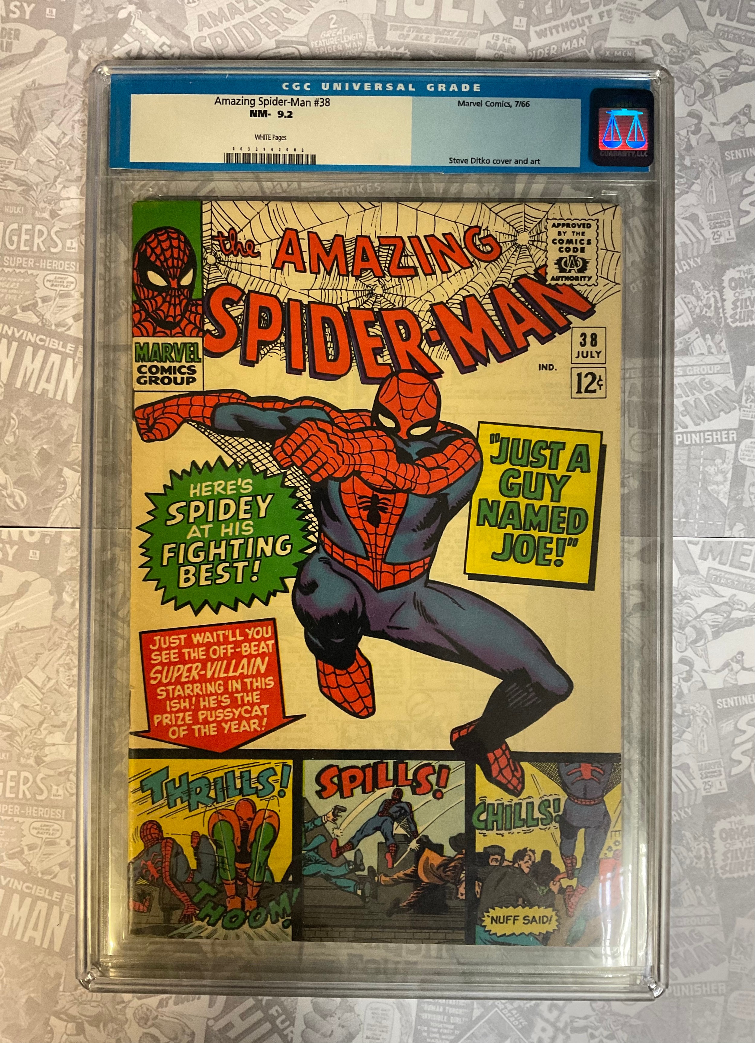 The Amazing Spider-Man #38 (1966) CGC Graded 9.2 NM-. Last Steve Ditko Artwork on Spider-Man. Cents copy. Silver Age Marvel Comic.