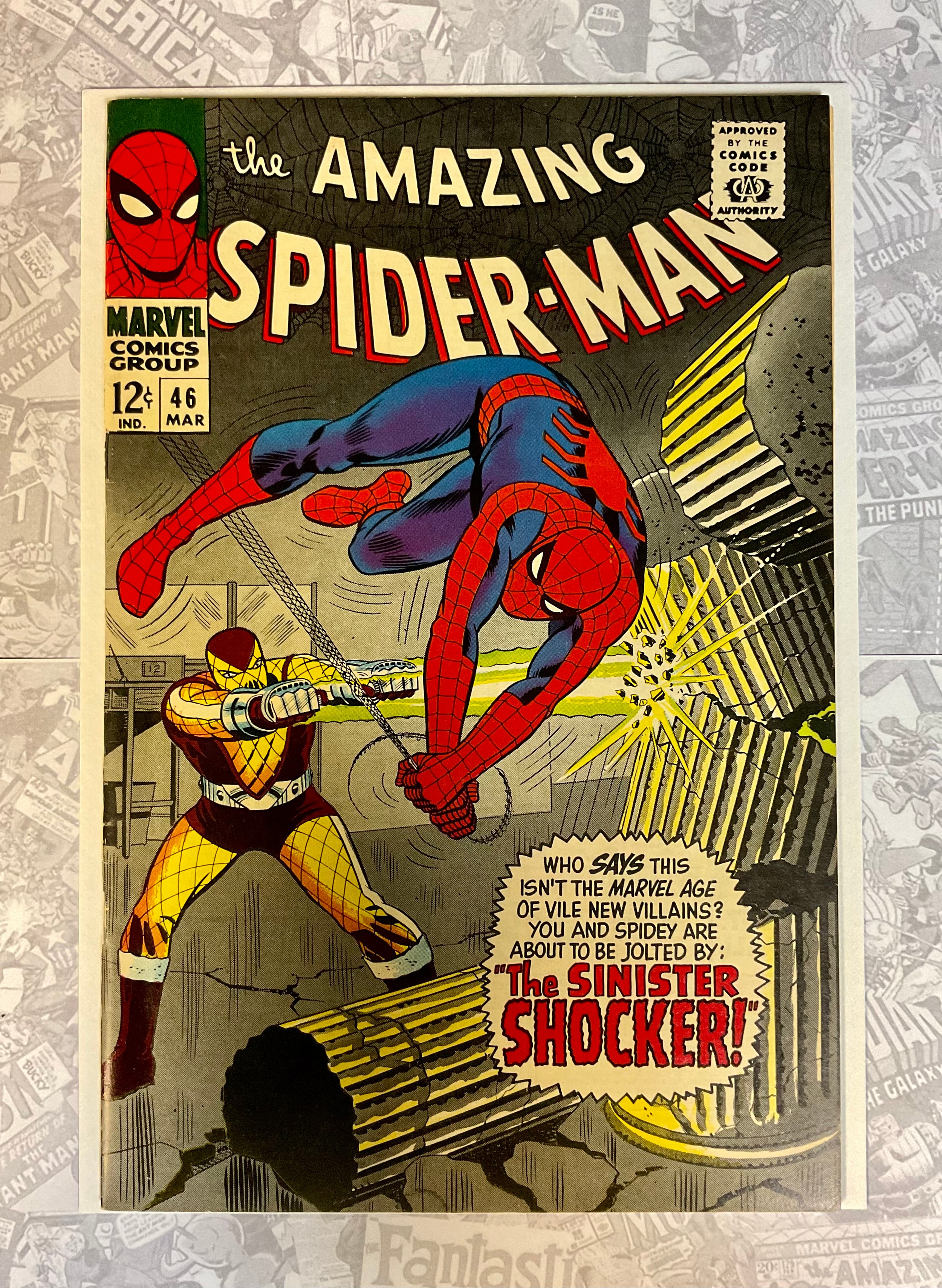 The Amazing Spider-Man #46 (1967). 1st Appearance of The Shocker. Written by Stan Lee, Artwork by John Romita. High Grade cents copy. Silver age Marvel Comic.