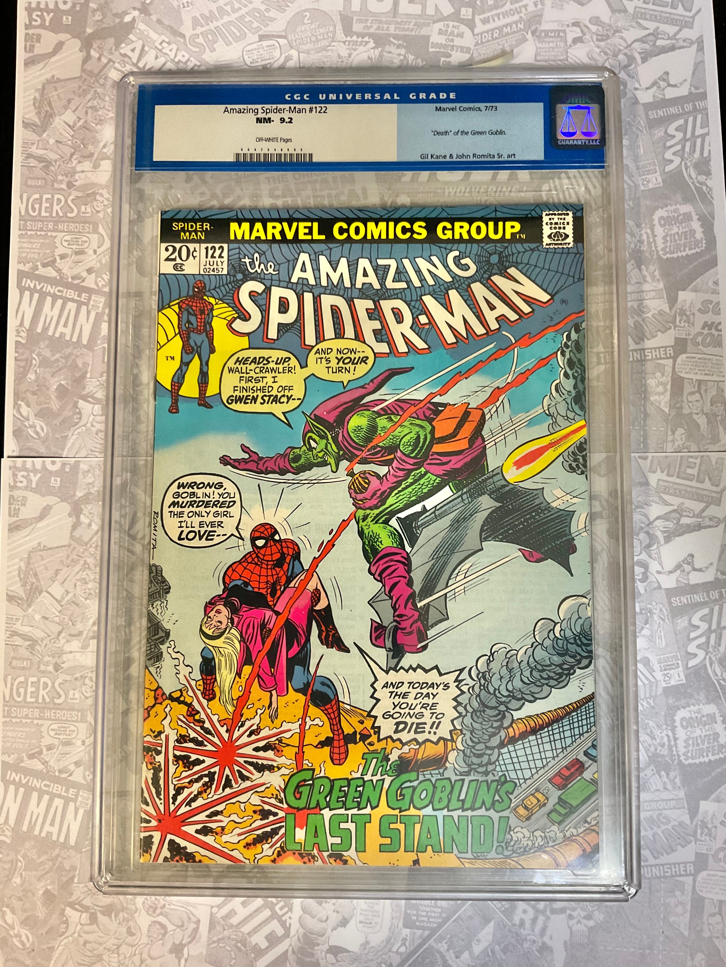 Amazing Spider-Man #122 (1973) CGC Graded 9.2 NM-. Death of Green Goblin. John Romita Snr artwork. Bronze Age Marvel Comic.