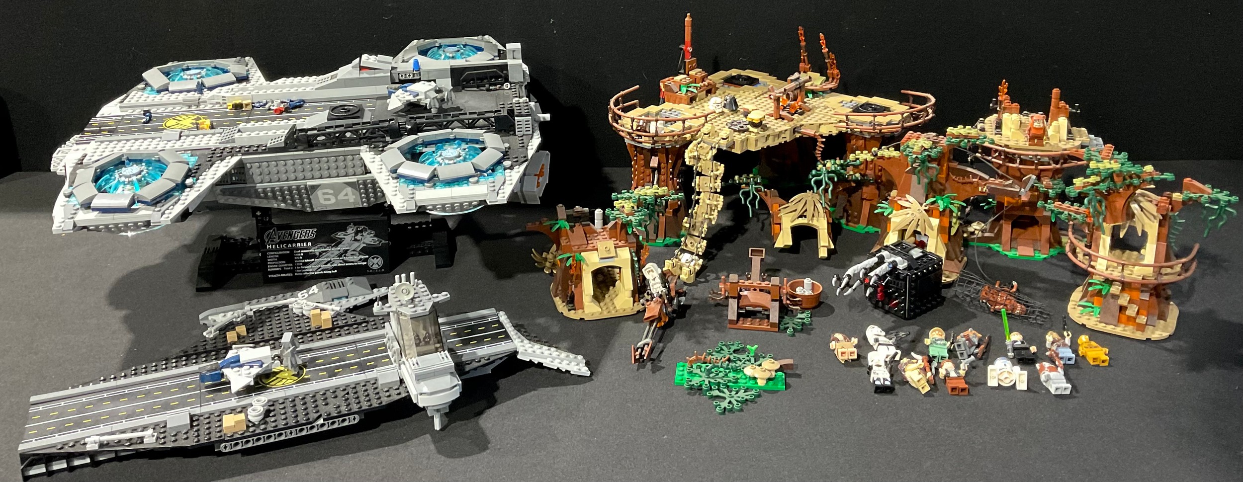 Lego - Marvel Super Heroes, 76042 The SHIELD Helicarrier, unboxed; Star Wars, 10236 Ewok Village, unboxed  (76042) Retired product. Previously £269.99RRP.  (10236) Retired product. Previously £199.99RRP.     This lot is part of a collection from a deceased estate. All models were constructed and remained constructed in the home and as such we do not have boxes or instruction manuals and the models are therefore sold as seen.