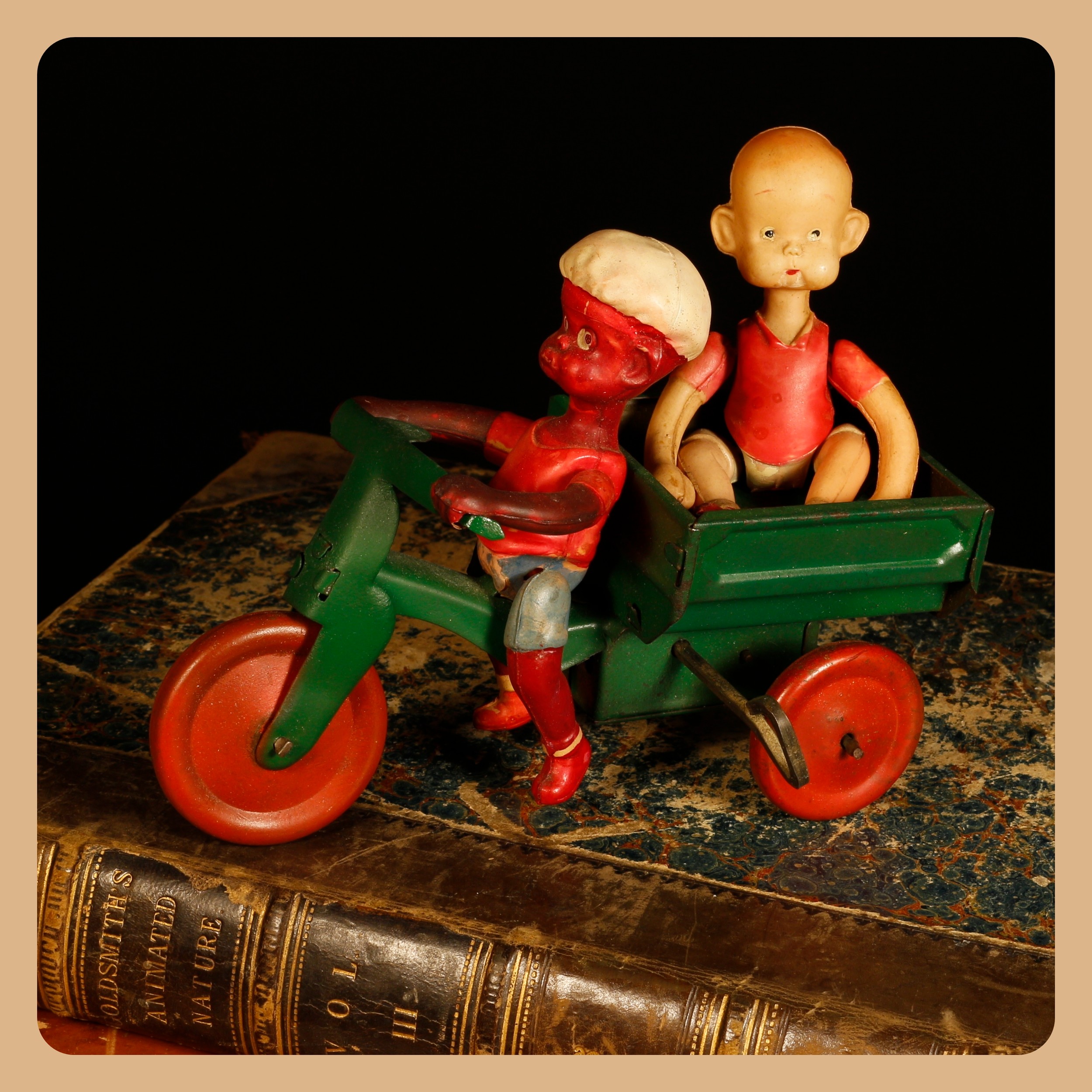 Henry, From Cartoon to Comic Strip, Lots 7000 - 7024, from a deceased single-owner collector from a Derbyshire Estate  Americana & Comic Strip Interest (Carl Anderson) – a Japanese tinplate and celluloid fixed keywind novelty Henry three wheeled motorcar toy, with driver figure, 14cm long, unboxed