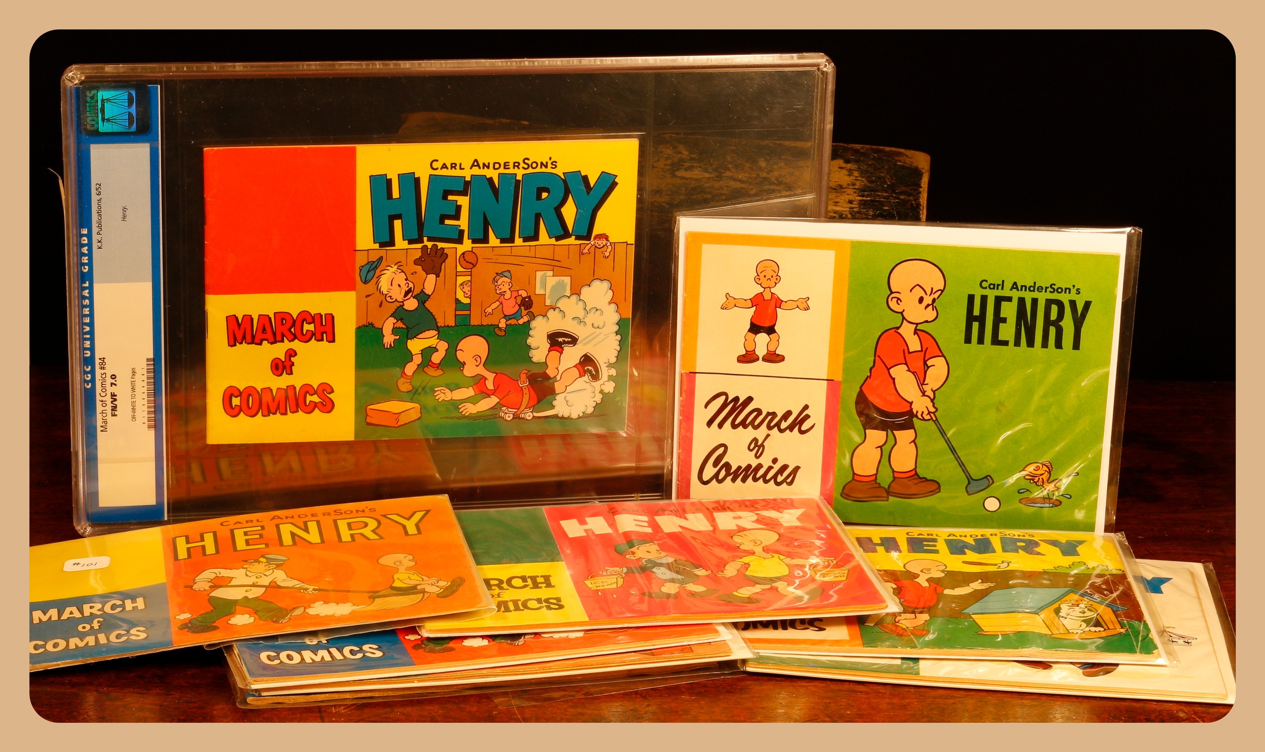 Henry, From Cartoon to Comic Strip, Lots 7000 - 7024, from a deceased single-owner collector from a Derbyshire Estate  Americana & Comic Strip Interest (Carl Anderson) – a Carl Anderson's Henry March of Comics #84, slabbed and CGC grade FN/VF 7.0, off-white to white pages; other Carl Anderson's Henry March of Comics issues (quantity)