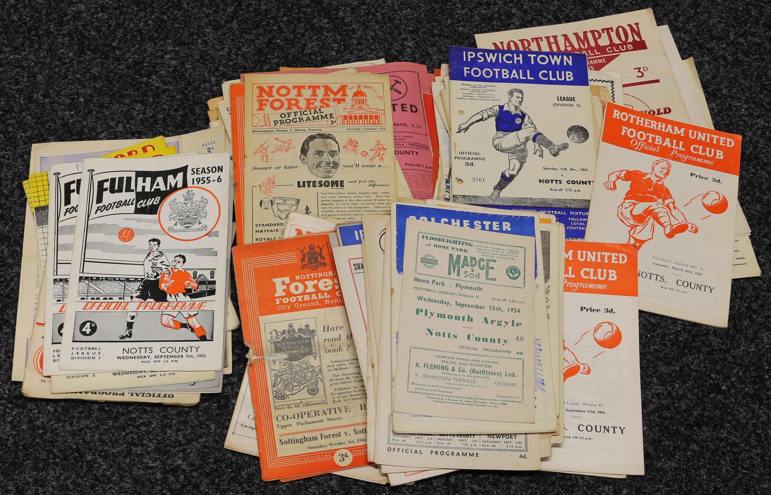 Sport, Football - a collection of mid 1940's and later Notts County FC away fixture football programmes including York City v Notts County 19th December 1953; Northampton Town v Notts County 8th December 1945; Brighton & Hove Albion v Notts County 24th April 1948; others (quantity)