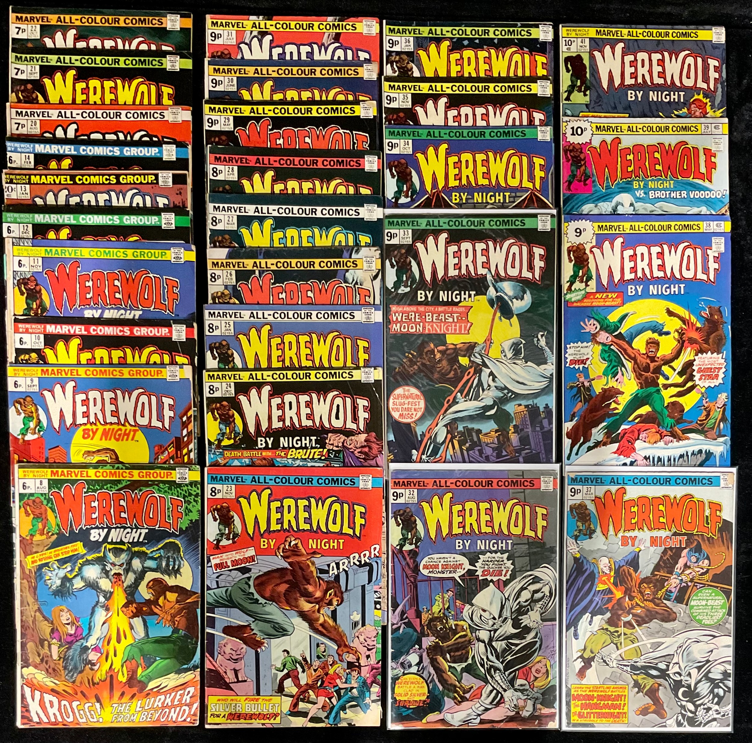 Werewolf by Night, Key Bronze Age Marvel Comics, #8-14, #20-39, 41 (1973-76) includes 1st, 2nd and 3rd appearance of Moon Knight (28)