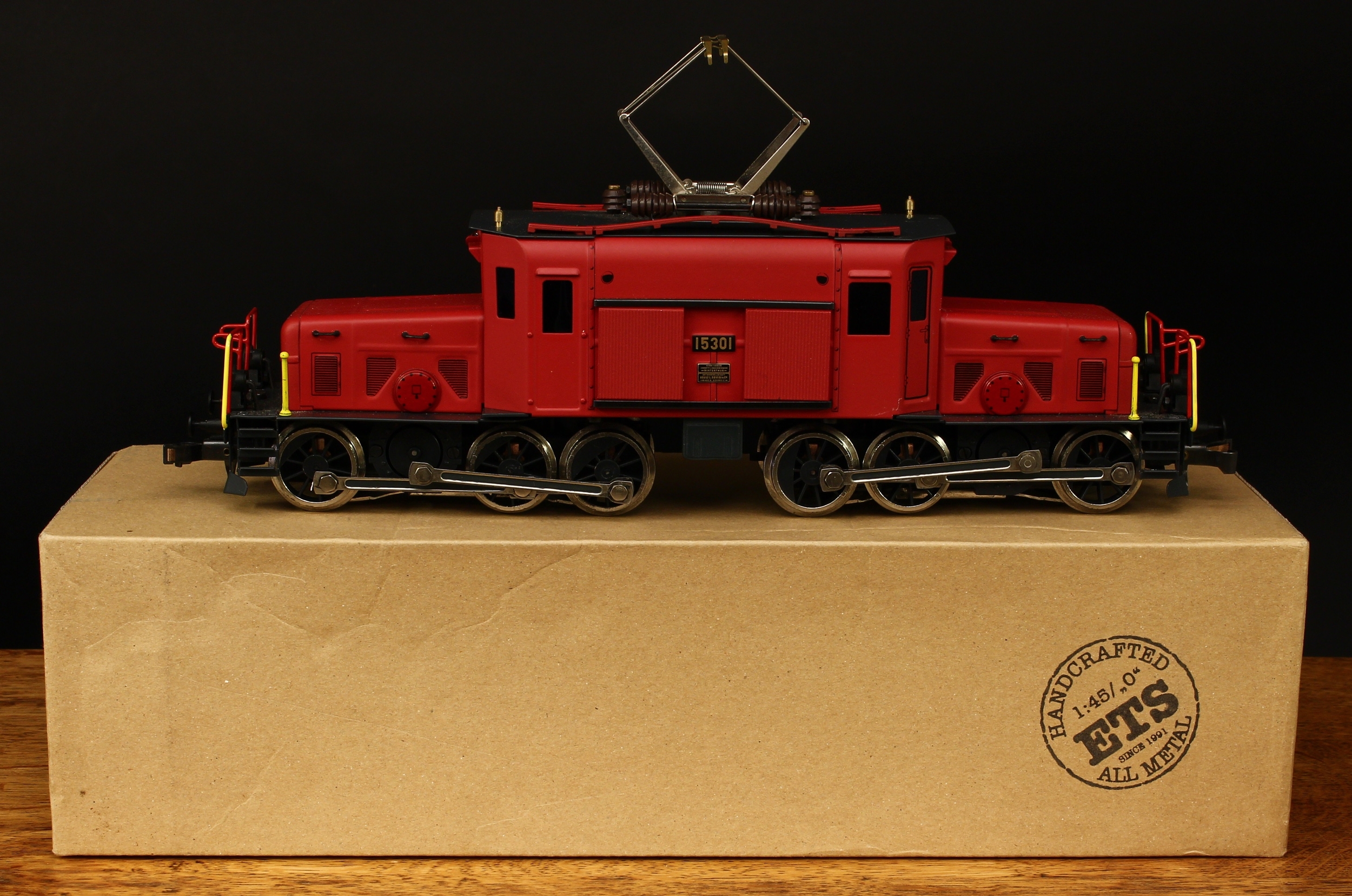 ETS (Electric Train Systems, Czech Republic) O Gauge tinplate 106 Swiss electric locomotive "Seetal Crocodile" or "Baby Croc" De 6/6, No.15301, boxed