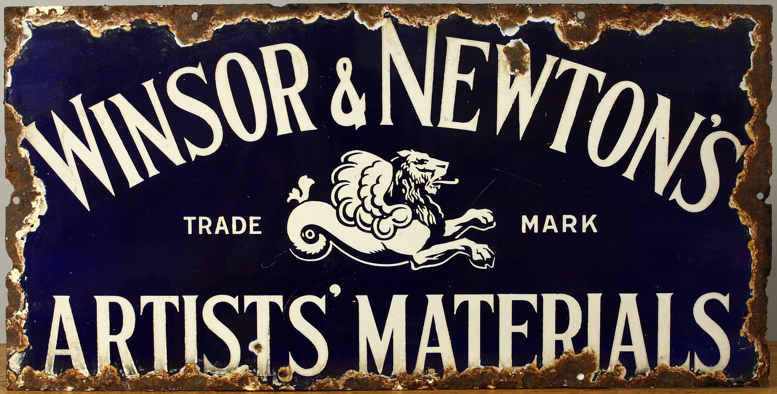 An early 20th century rectangular enamel sign, 'WINDSOR & NEWTON'S, TRADE MARK, ARTISTS' MATERIALS'