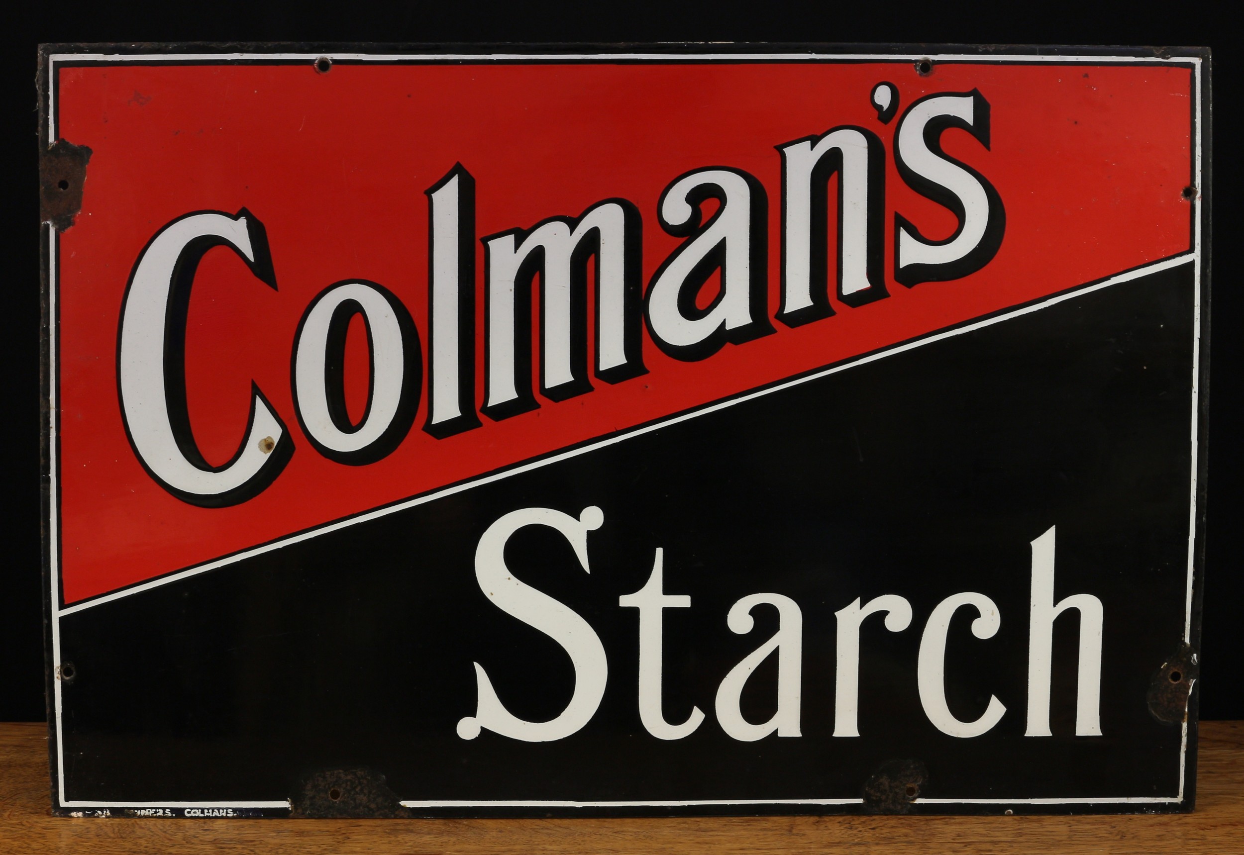 A rectangular enamel sign, 'COLMAN'S STARCH'