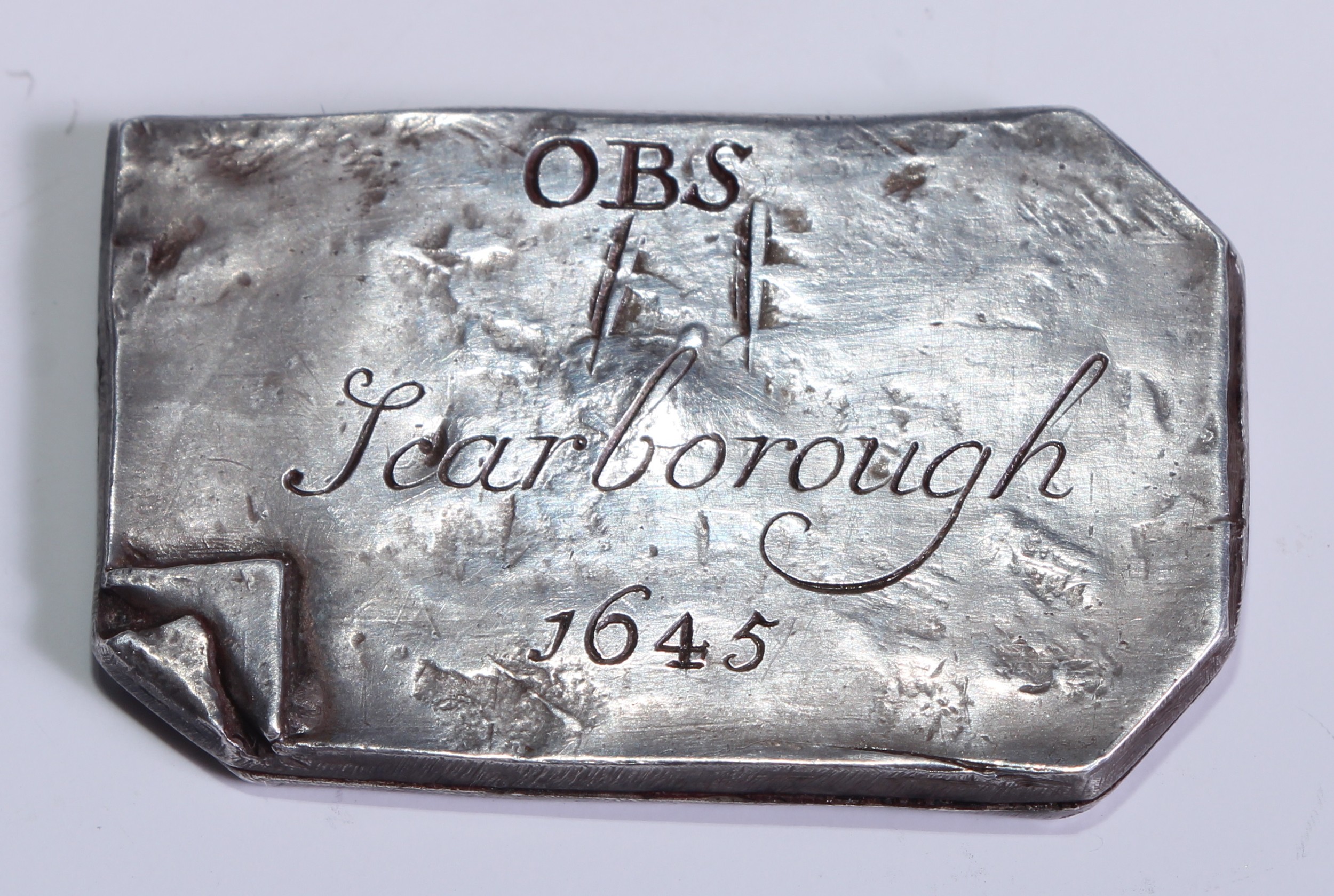 Tokens - Siege of Scarborough, an electrotype siege piece, half crown, stamped OBS Scarborough 1645, rev stamped with Scarborough castle