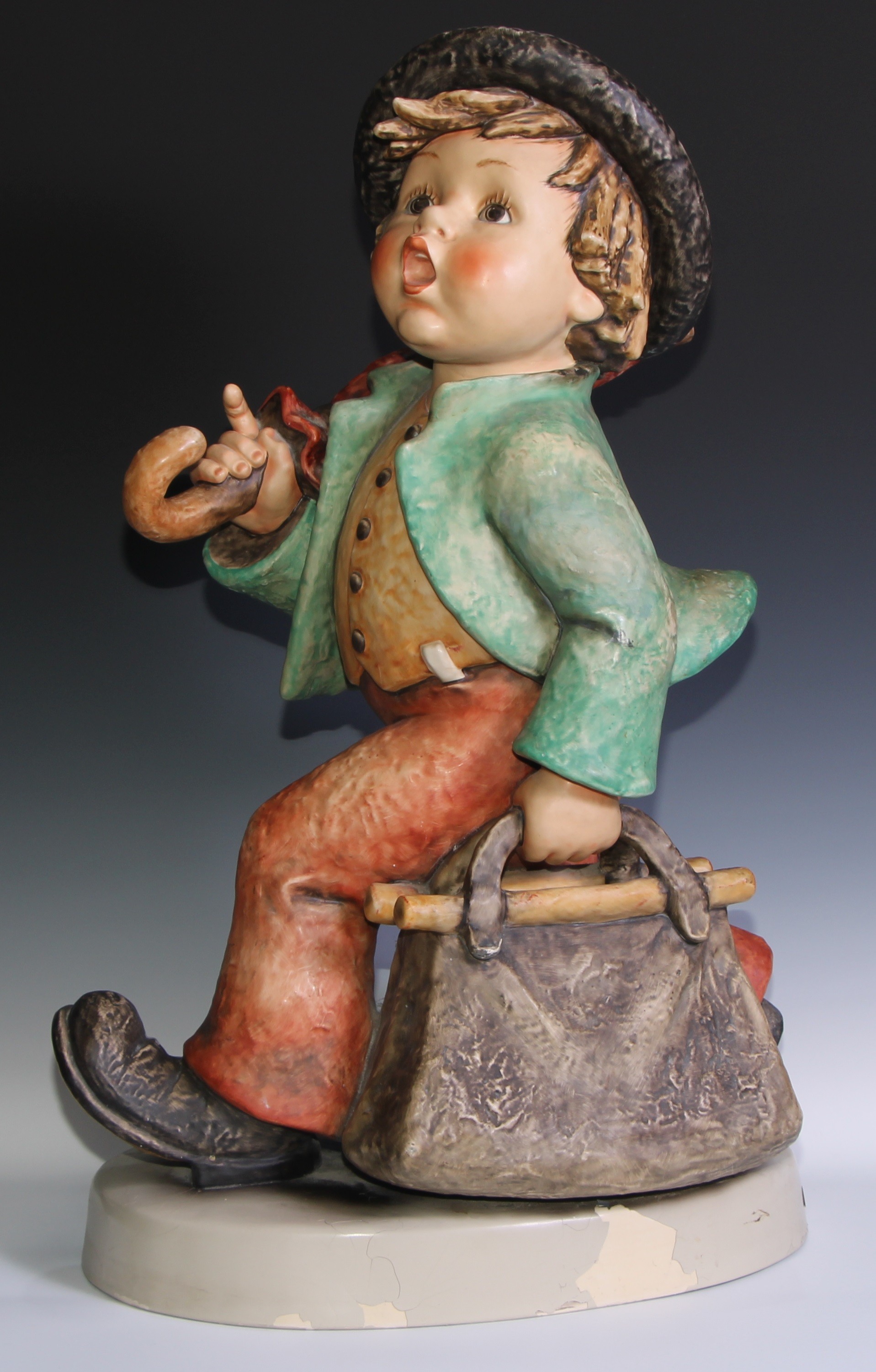 A Goebel Hummel Jumbo shop display figure, Merry Wanderer, five button vest, impressed 7/X and 1975, 78cm high