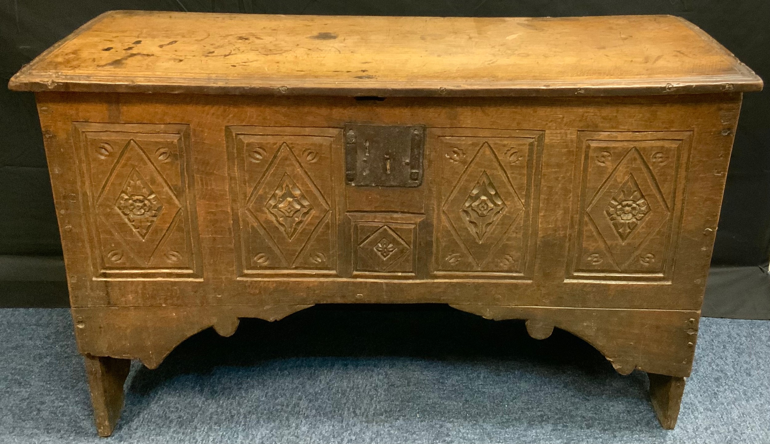 An 18th century oak six plank chest, c.1740