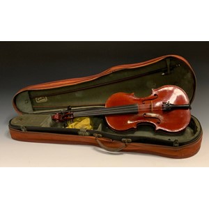 A 20th century Italian violin, Arnaldo Morano Taurinensis, anno 1976, two piece back, 37cm long, two bows, cased