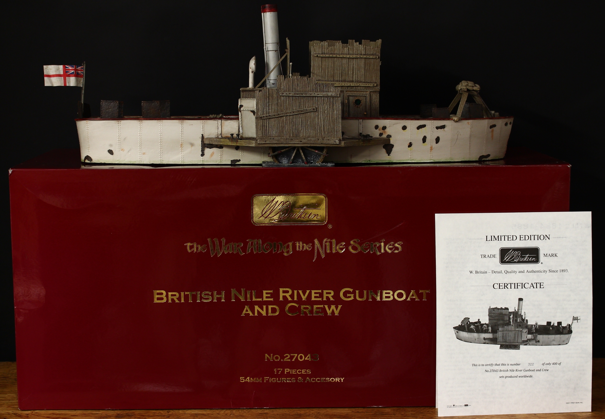 W Britain (Britains) No.27043 British Nile River Gunboat and crew from the War Along the Nile series, 54mm figures, boxed with inner packaging pieces and literature, Limited Edition No.322 of 400 sets Worldwide
