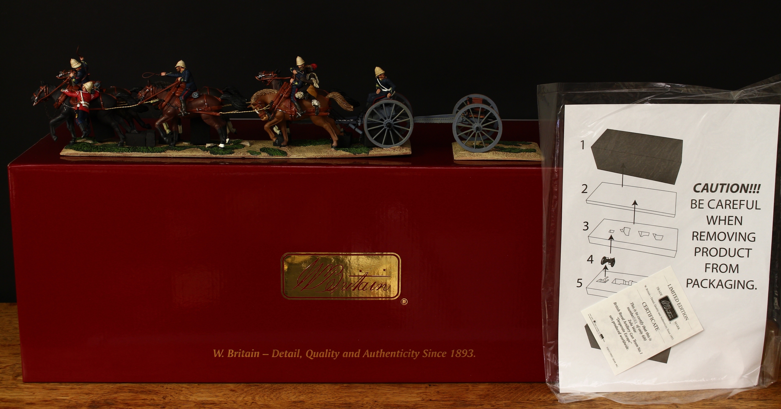 W Britain (Britains) No.20099 Zulu War “Desperate Escape” British Royal Artillery gun team No.1, 54mm figures and equipment, boxed with inner packaging pieces and literature, Limited Edition No.381 of 600 sets Worldwide