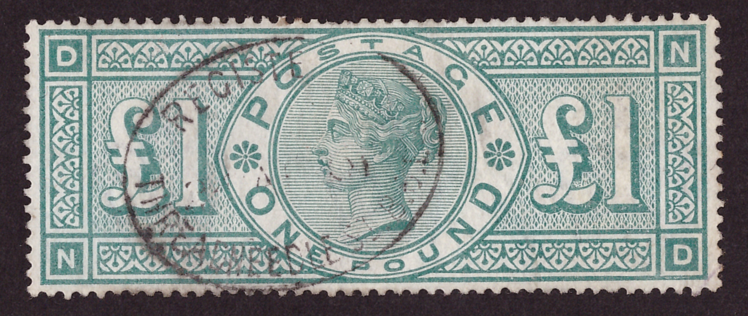 Stamps - QV 1891 £1 green SG:212 fine/used Lettere DN cat £800