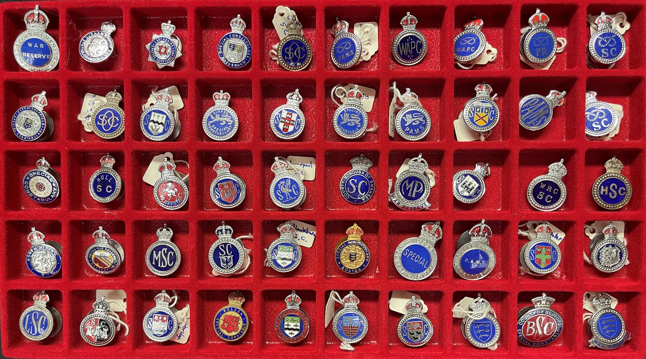 A collection of 50 Kings Crown Enamel Special Constables Lapel badges.