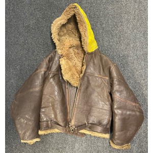 WW2 British Fleet Air Arm / Coastal Command Irving Sheepskin Flying Jacket. Size approx. 34/36 inch chest. Yellow hood.