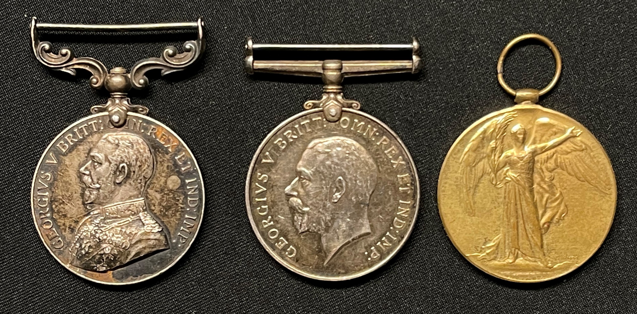 WW1 British Military Medal, War Medal and Victory Medal to P-4760 L Cpl HM Joel, Mounted Military Police. War and Victory medals are marked 350 Pte HM Joel, York. DNS. No ribbons to any of the medals.