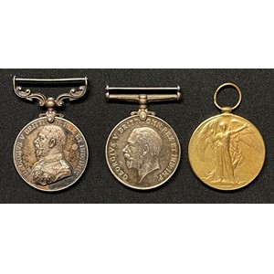 WW1 British Military Medal, War Medal and Victory Medal to P-4760 L Cpl HM Joel, Mounted Military Police. War and Victory medals are marked 350 Pte HM Joel, York. DNS. No ribbons to any of the medals.