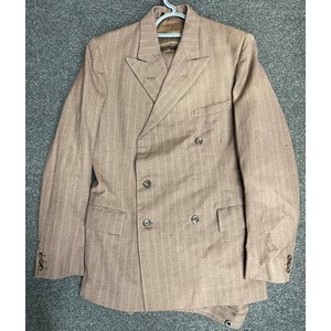 Post War British Serviceman's Demob Suit Double Breasted Jacket in brown, unissued condition  Size 36 Long. Complete with label dated 1957. Plus matching trousers approx. 30 inch waist. No label.