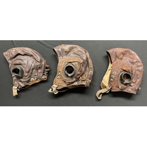 WW2 British RAF C Type Leather Flying Helmets x 3. One has a white painted number 19 on the crown. (3)