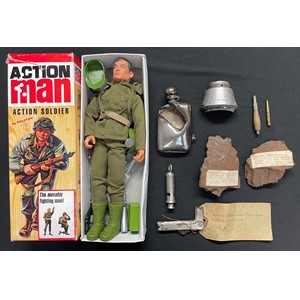 WW2 British Local Interest - World War II , J Hudson ARP whistle, shrapnel fragments from Sheffield air raid Friday 13th December 1940;  Bomber fragment crashed near Buxton October 1940; EPNS Shrapnel damaged hip flask: Action man figure in box, etc