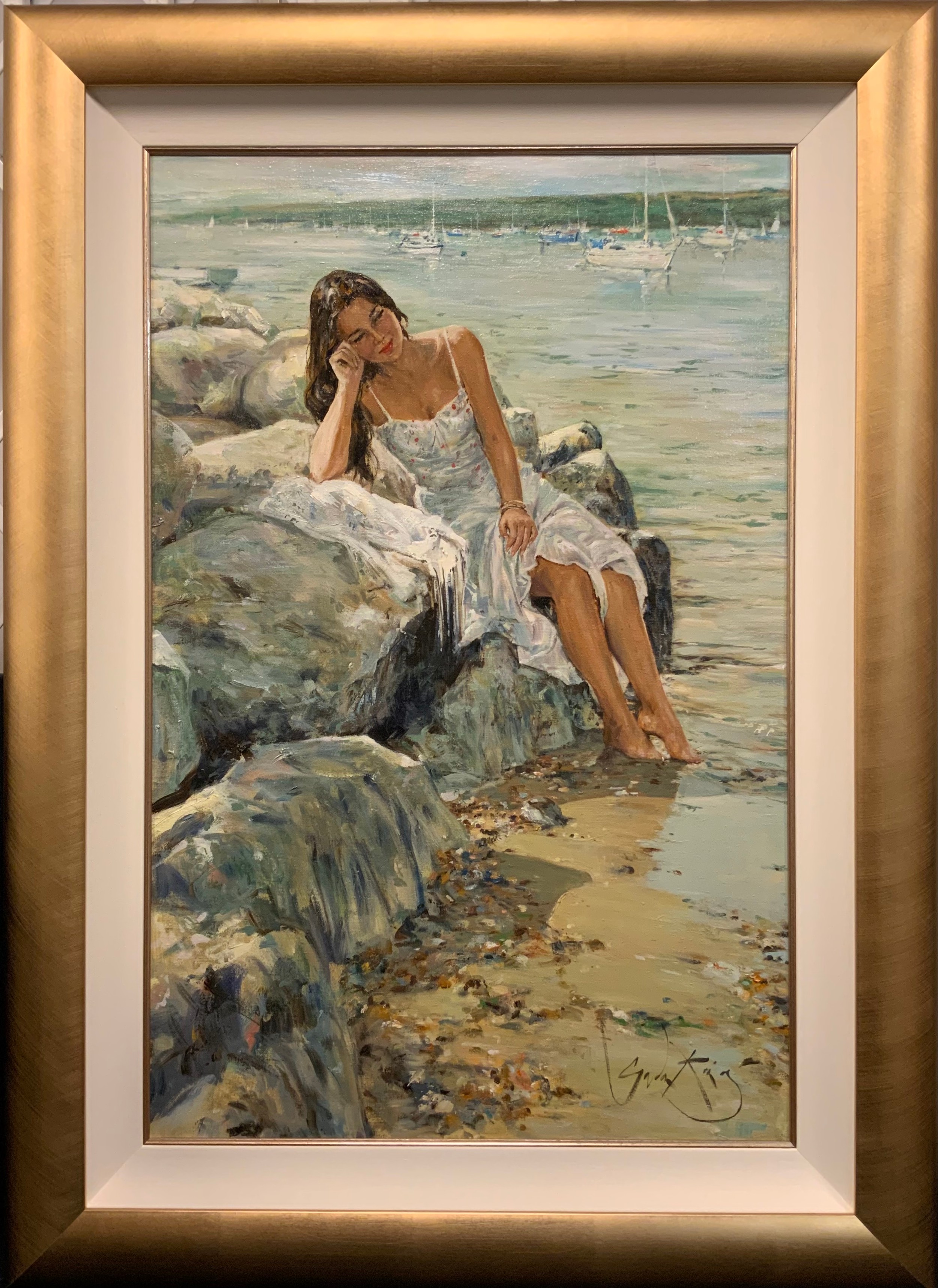 Gordon King The Rocks, Mudeford signed, oil on canvas, 76cm x 50.5cm