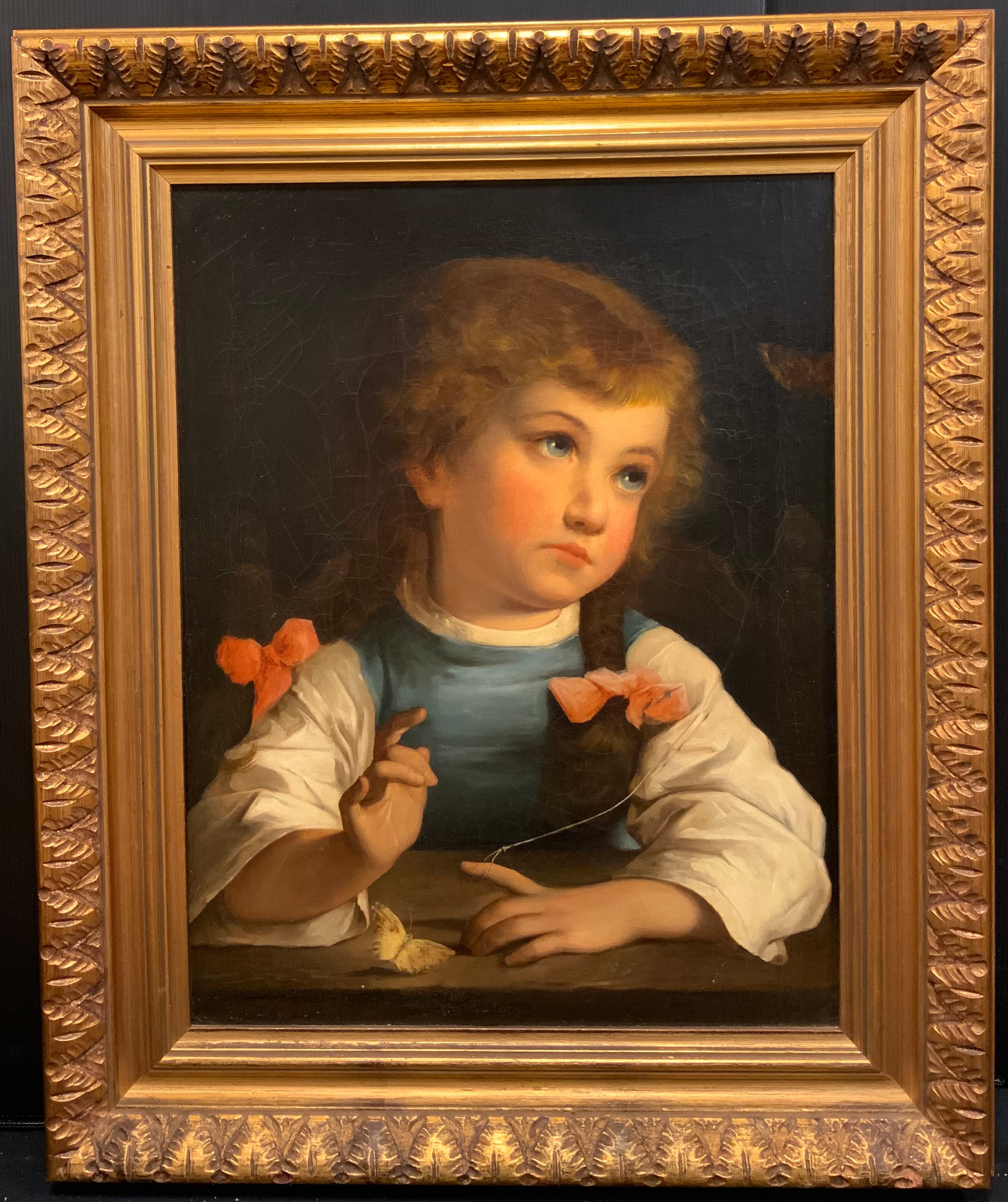 Victorian school, in the manner of John Russell, R. A., 'The Tethered Butterfly', oil on canvas, 51cmx 40cm.