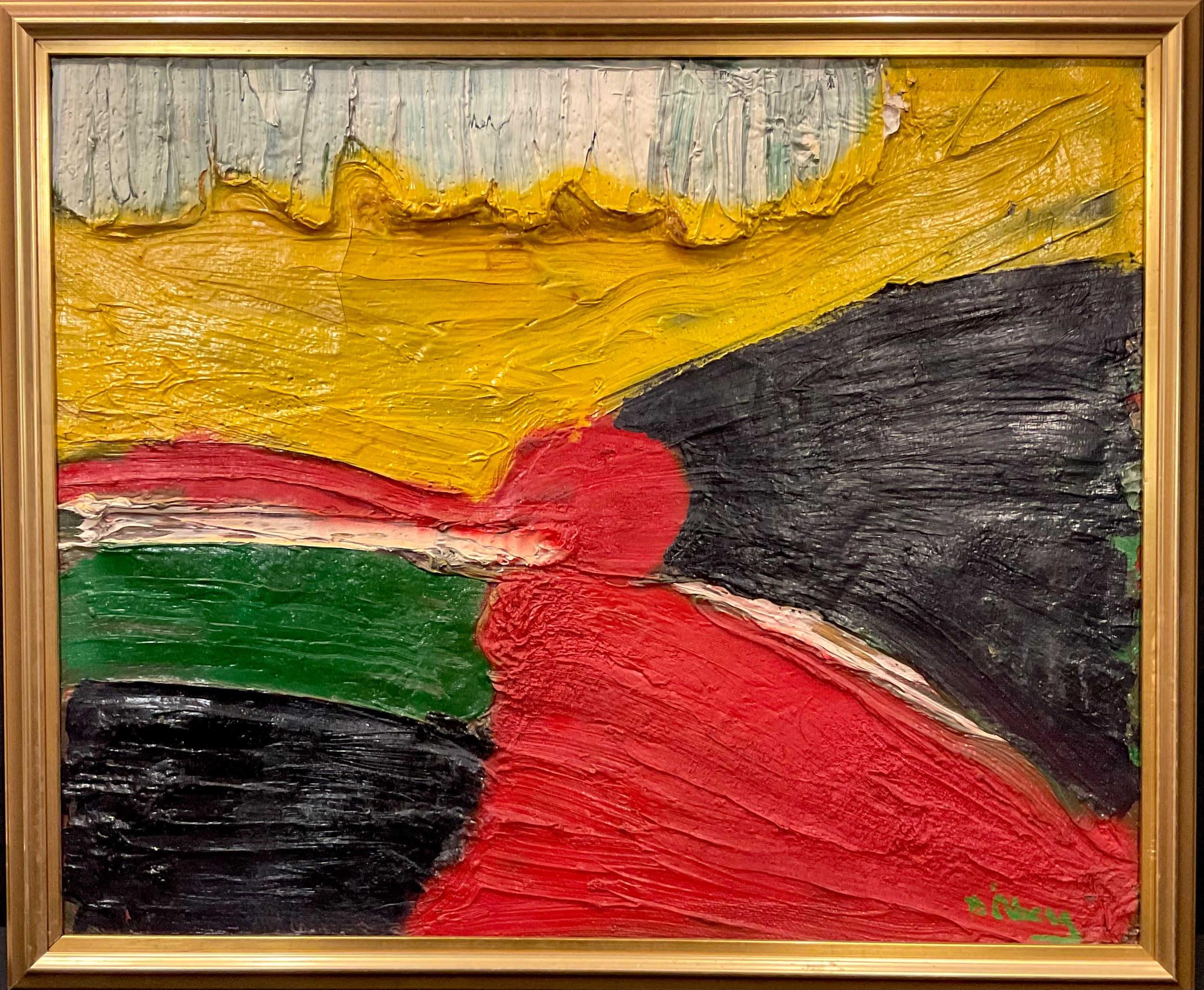 Bengt Aberg (Swedish 1941-2015) Abstract Sunset,  signed bottom right, titles verso, impasto oil on canvas,   80cm x 98cm