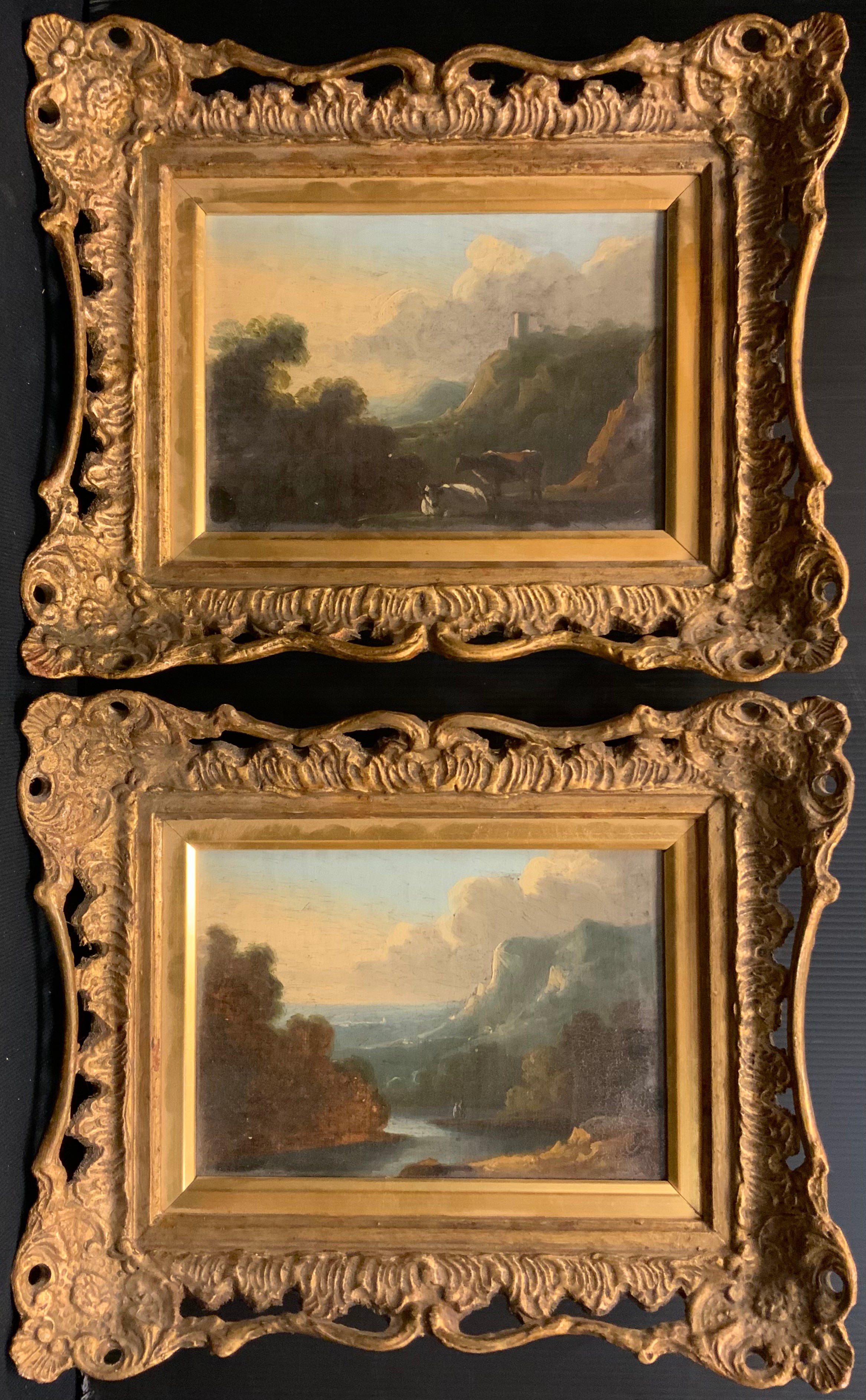 English school, late 19th century, A pair, Pastoral landscapes, oils on board, 13cm x 19cm, (2).