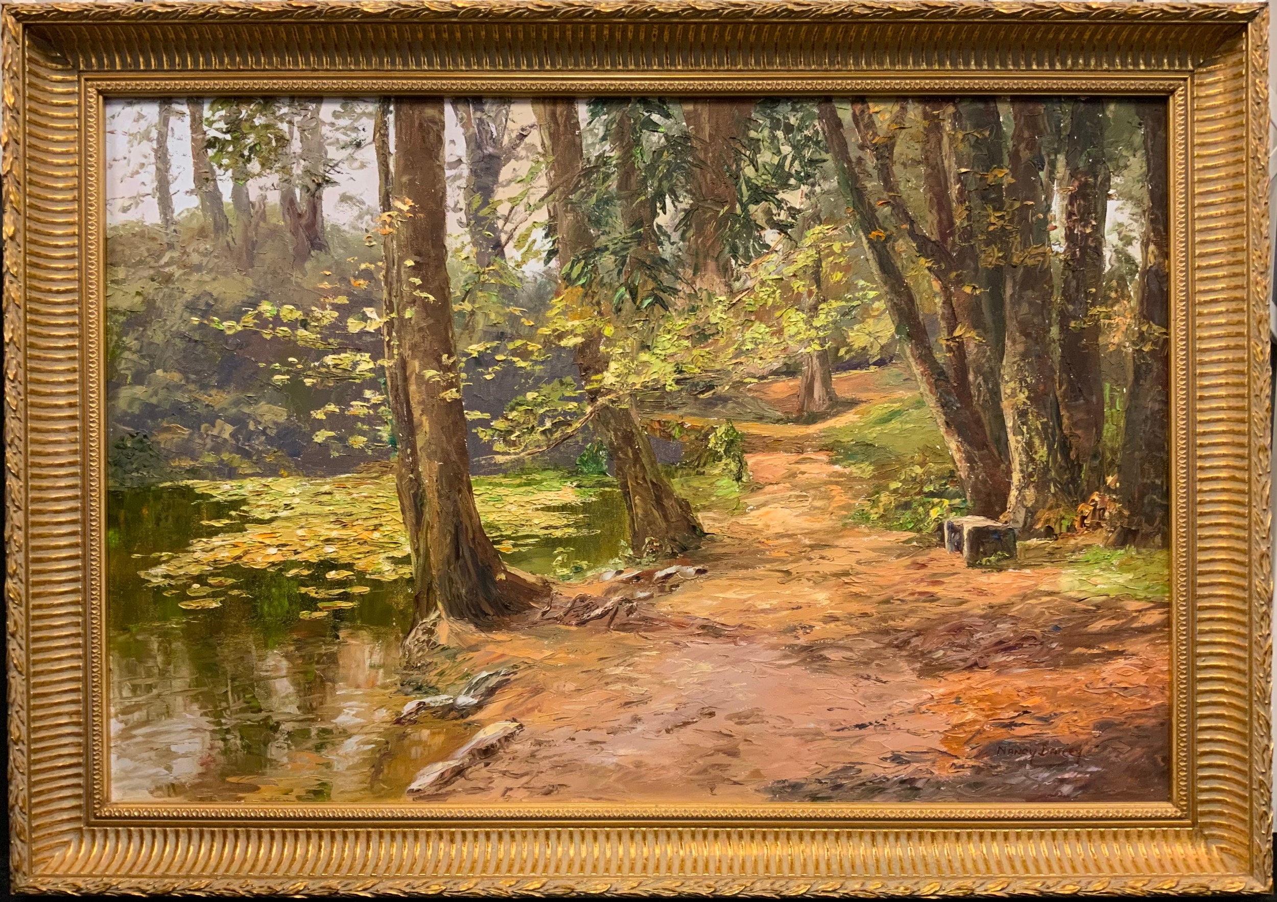 Nancy Bailey (Cornish, 1913-2012) Woodland Walk, Pencarrow signed, titled to verso, oil on canvas, 51cm x 76cm